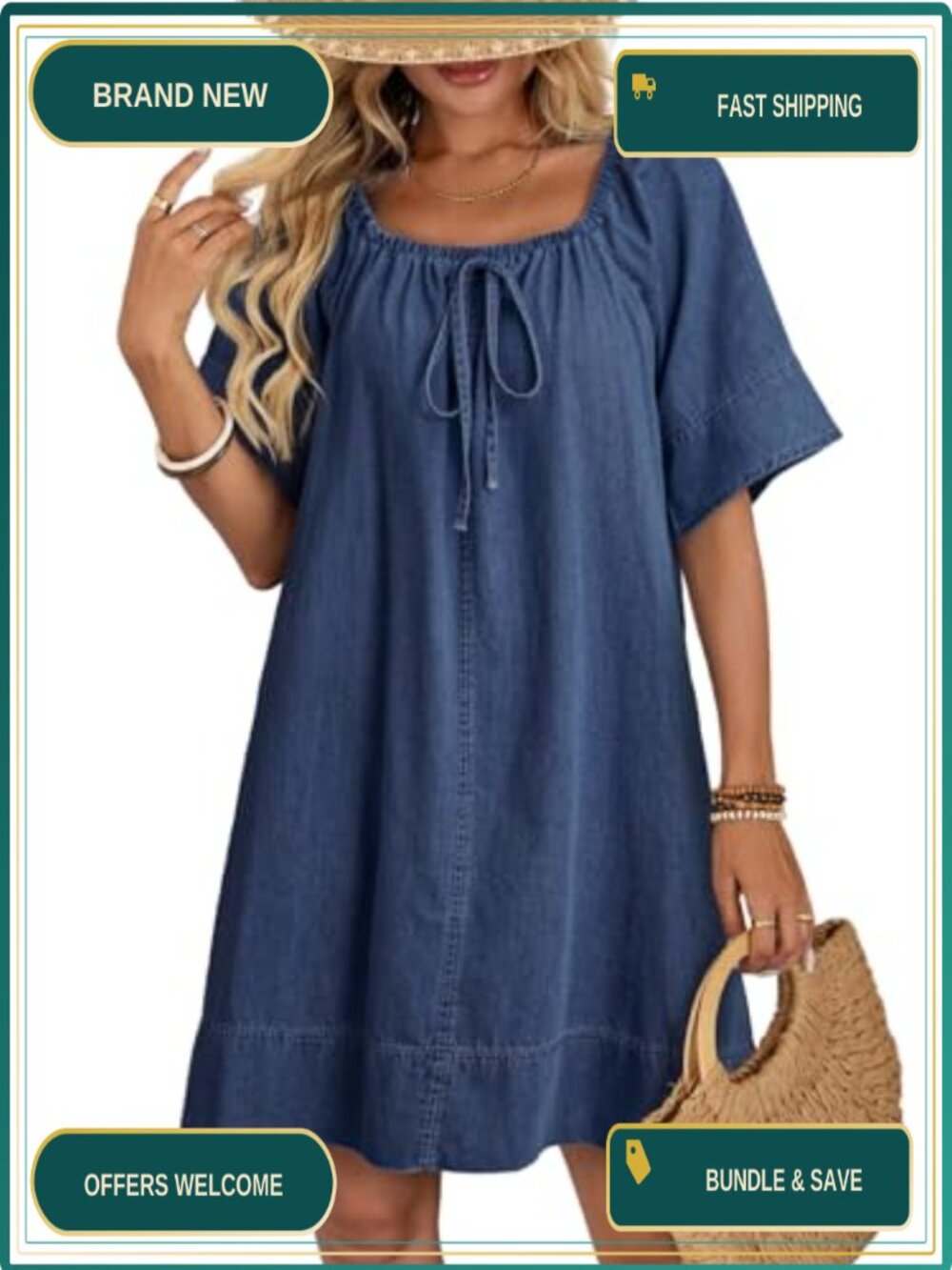 Dokotoo Women's Denim Dress Lightweight Flowy Tie Knot Cotton Jean Dress